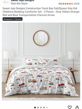 Construction Truck Comforter Set - White with Red, Yellow & Orange Accents